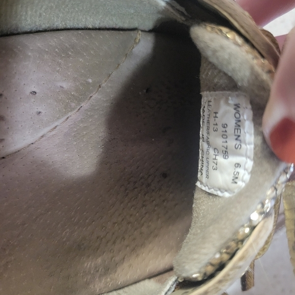 GUC-Sperry Top Sider Angelfish Leather Boat Shoes Women’s Size 6.5 M Gold Sequin - Picture 3 of 12